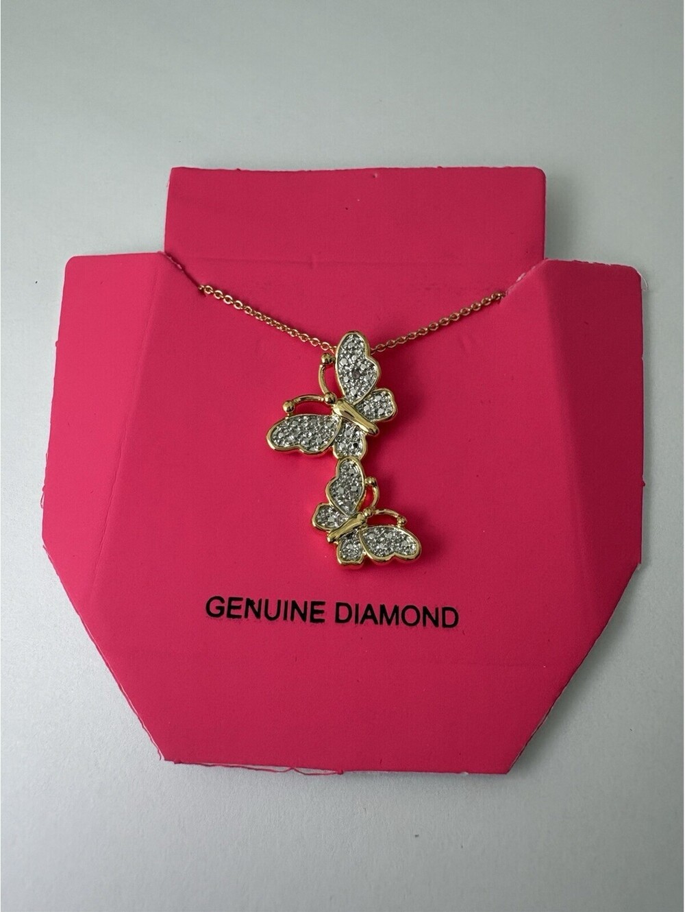 Accents by Gianni Argento Diamond Accent Double Butterfly Necklace Gold Plated